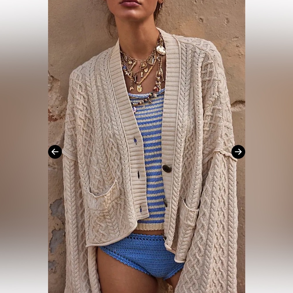 Free People Cable Knit Cardigan - Cream